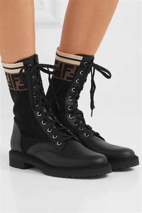 fendi logo jacquard stretch knit and leather ankle boots|neiman marcus Fendi.